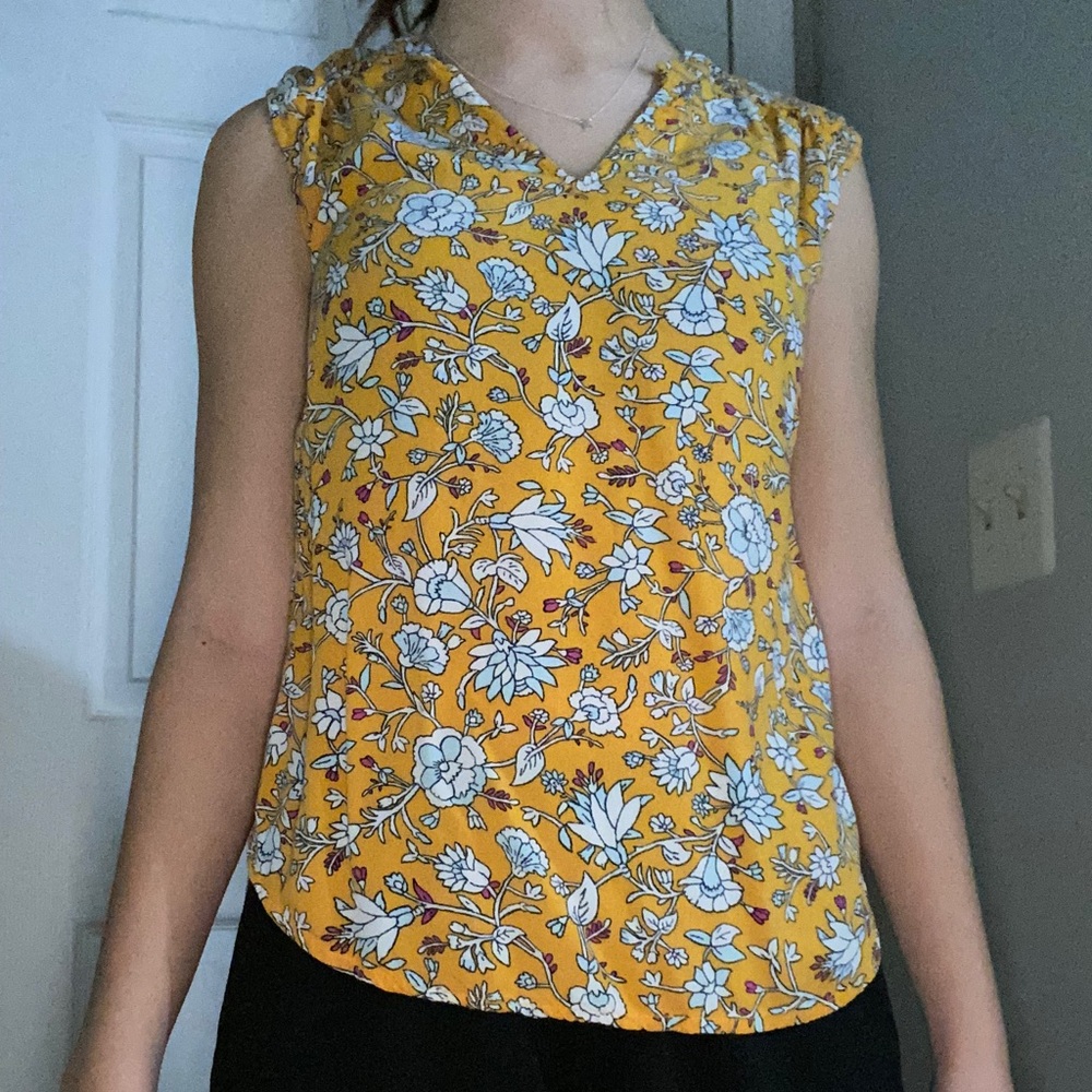 Yellow floral sleeveless shirt
